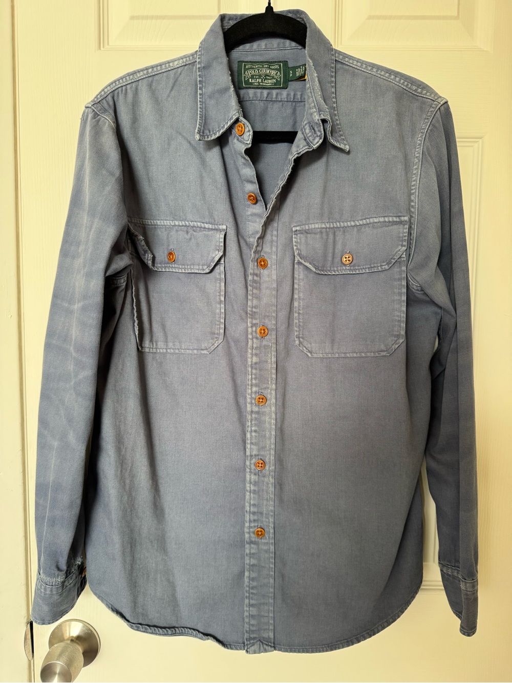 Ralph Lauren Light Blue Denim Button-Down Shirt, distressed look